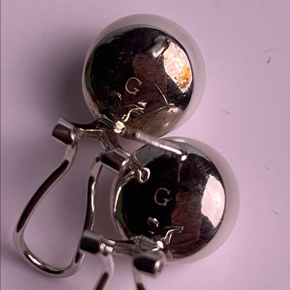 Sterling 925 White Button Fresh Water Pearl 12mm earrings marked G - Picture 8 of 11